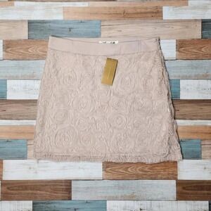 Annabella Francesca's Rosette Mesh Mini Skirt Beige Champagne Floral Lace Large